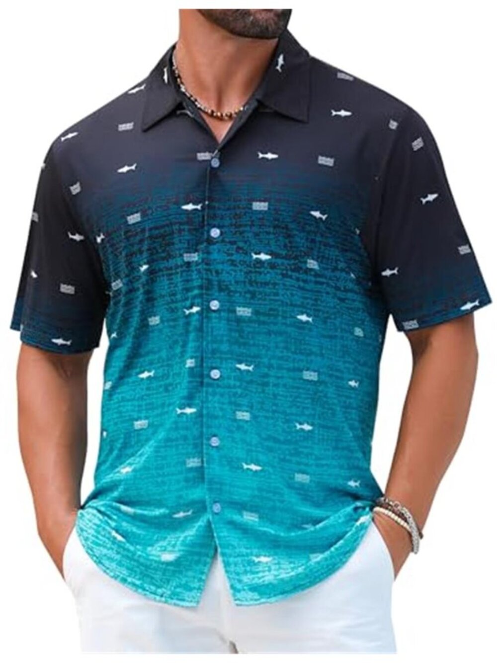 Mens Hawaiian Shirt Button Down Tropical Floral Beach Vacation Summer Shirt